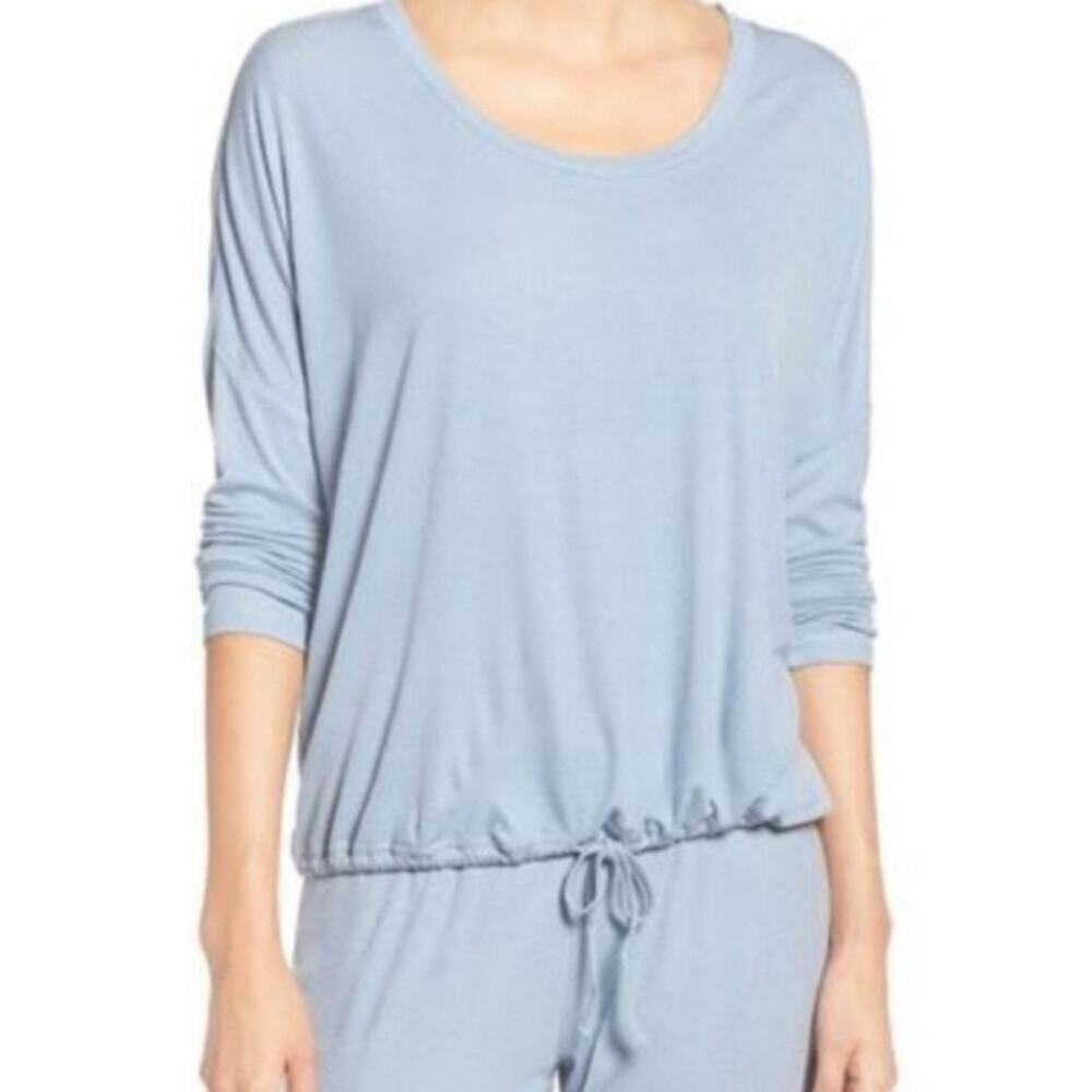 Barefoot Dreams Blue Luxe Ribbed Jersey Long Sleeve Top Sz.M